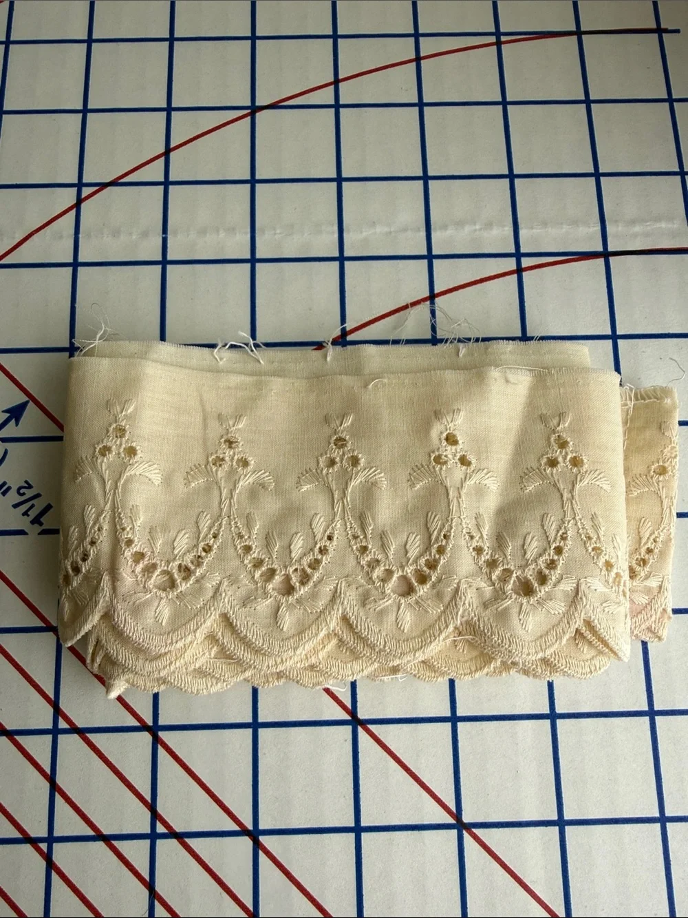 Antique circa 1930s Embroidered Eyelet Trim 2.5+ Yards x 3” Scalloped Cotton